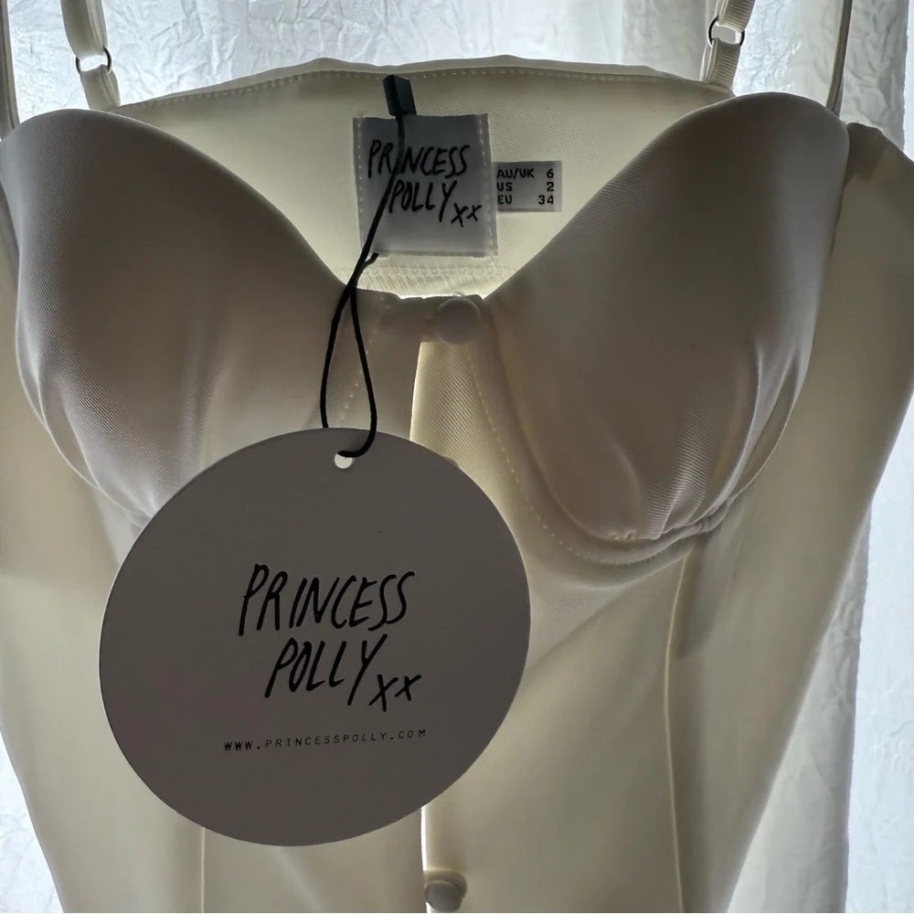 Princess Polly White Corset Adjustable Strap Button Padded Bust‎ Top